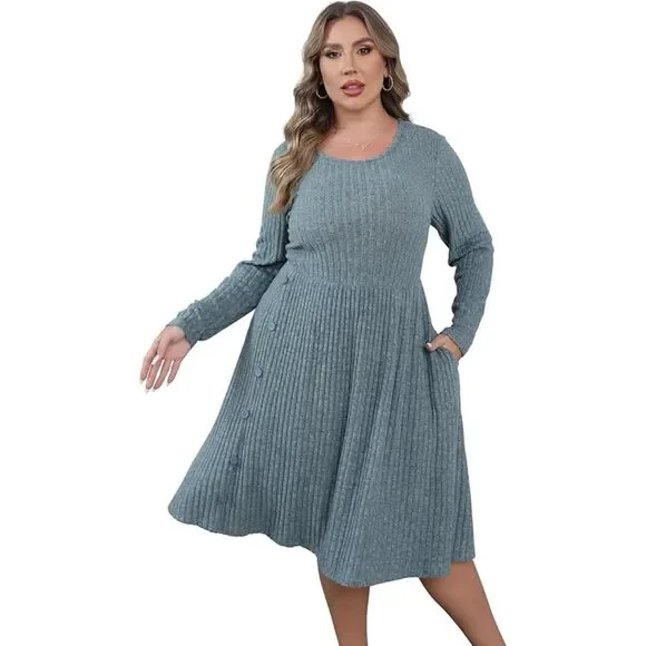 V Neck Cable Knit Sweater Dress Long Sleeve Dress Size XL - Picture 1 of 7